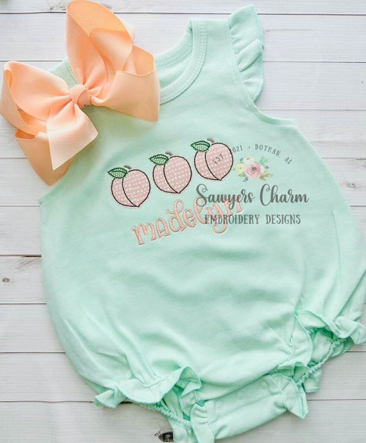 BUNDLE Peach trio zig zag & bean stitch applique machine embroidery design file, quick stitch, fruit, summer spring, garden, Georgia