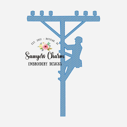 Lineman light fill sketch stitch machine embroidery design file, quick stitch, bucket truck, construction, power pole electrician