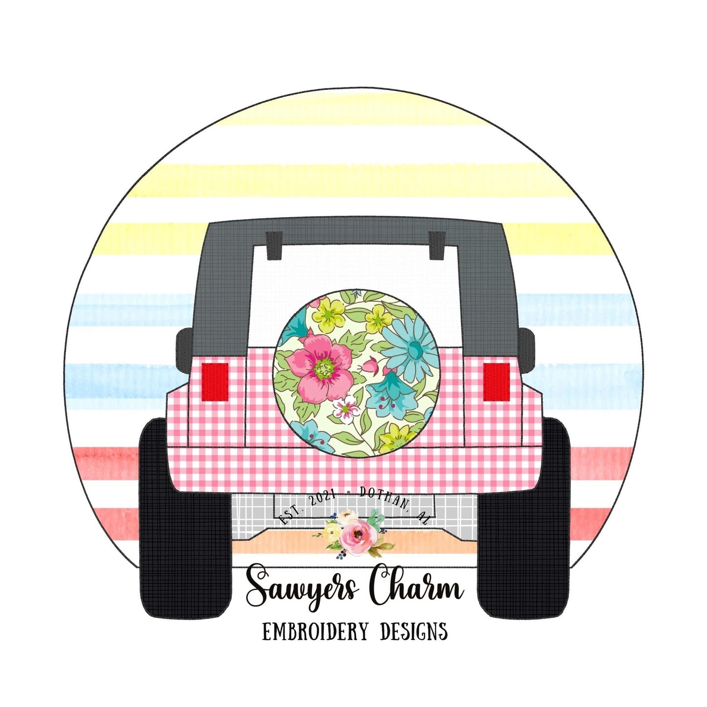 BUNDLE of 3 Off Road SUV vehicle trucks bean stitch applique, machine embroidery design file, sunset, patriotic American flag, summer