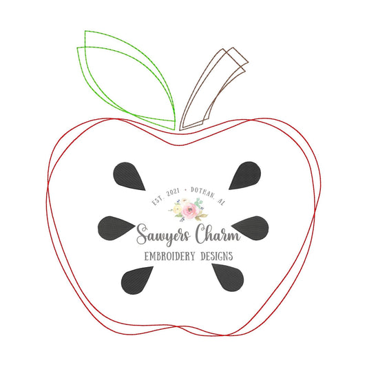 BUNDLE Squiggly Back to school apple with & without heart bean stitch embroidery design file, quick stitch, fall, teacher, student, scribble