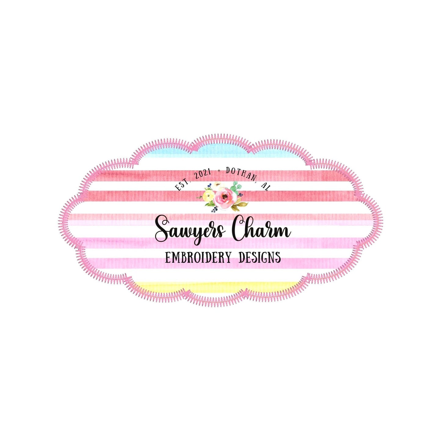 BUNDLE 5 scallop oval name plate/frame machine applique embroidery design file, bean stitch, zigzag, scribble, blanket stitch, satin stitch