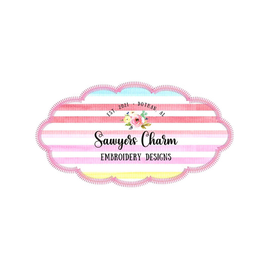 BUNDLE 5 scallop oval name plate/frame machine applique embroidery design file, bean stitch, zigzag, scribble, blanket stitch, satin stitch