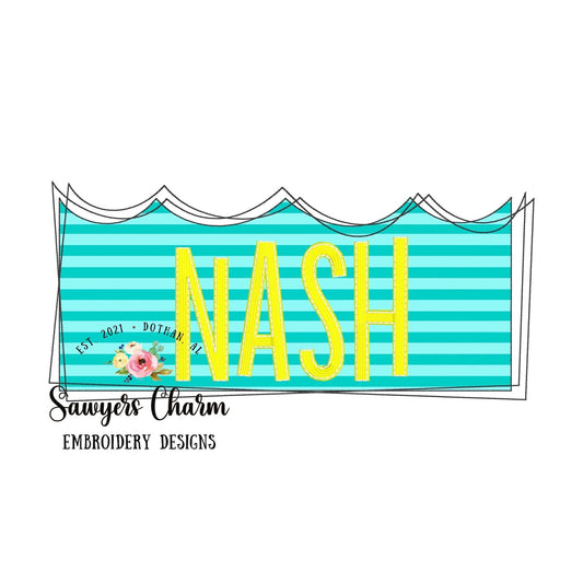 BUNDLE 5 Water/waves name plate/frame machine applique embroidery design file, bean stitch, zigzag, scribble, blanket stitch, satin stitch