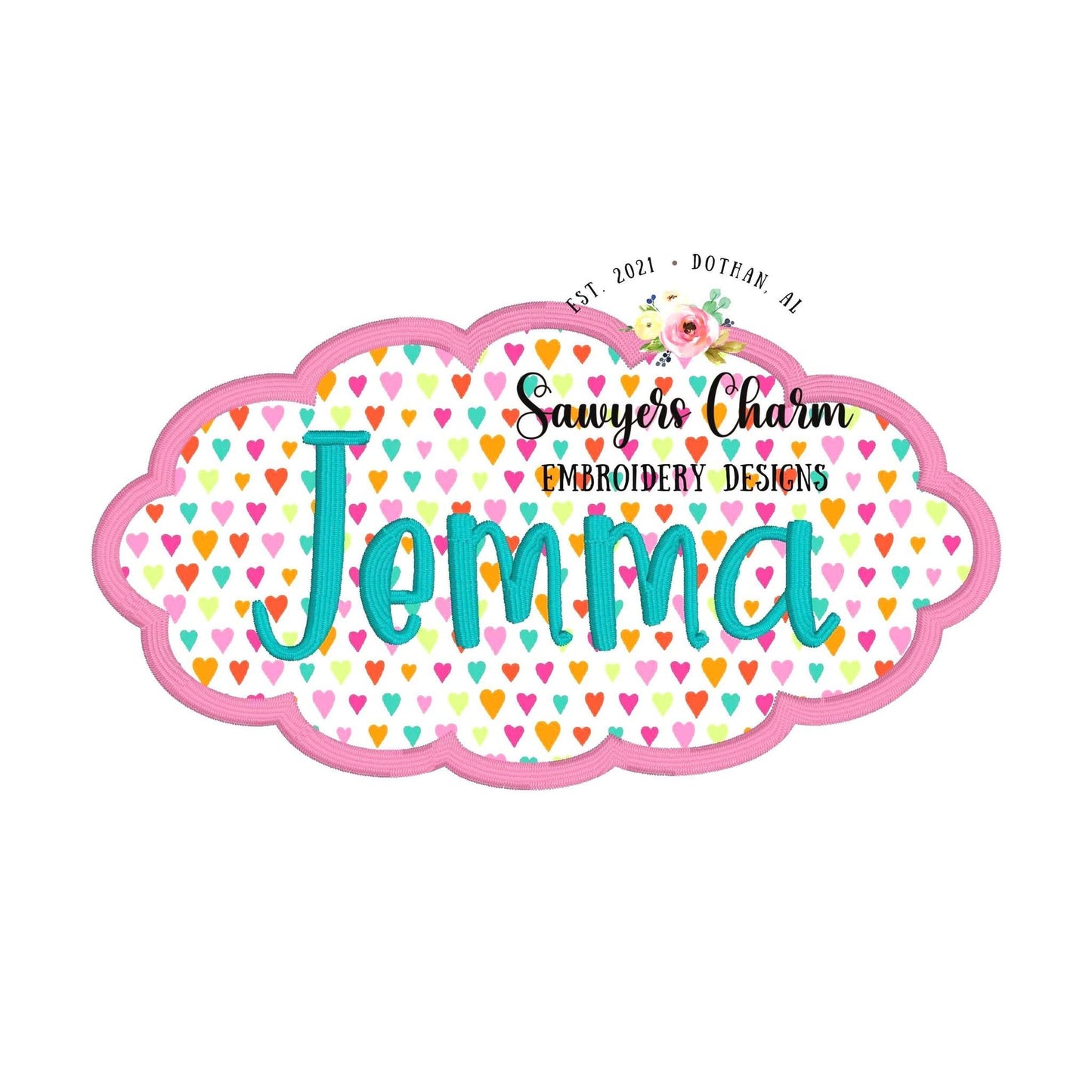 BUNDLE 5 scallop oval name plate/frame machine applique embroidery design file, bean stitch, zigzag, scribble, blanket stitch, satin stitch