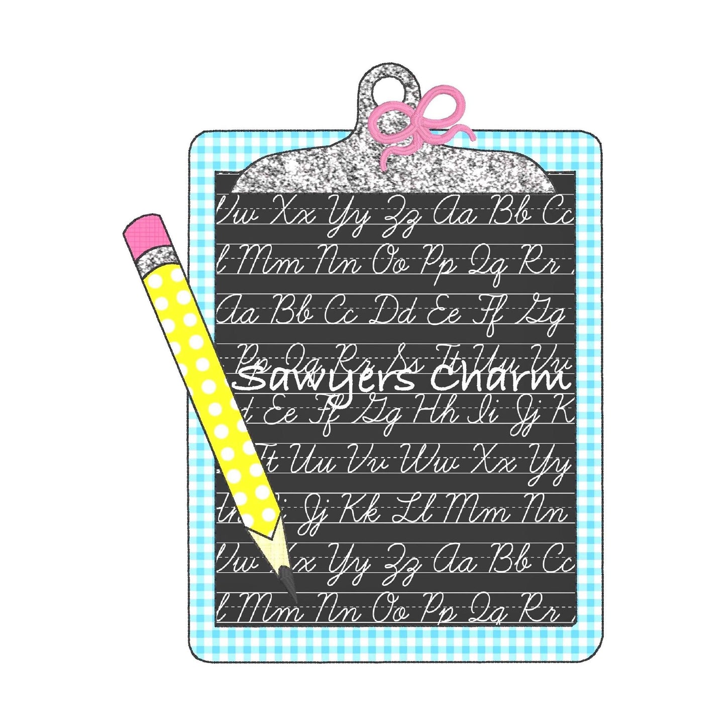 BUNDLE Clipboard & pencil zig zag and bean stitch applique with and without bows, machine embroidery design file, back to school, paper ABC