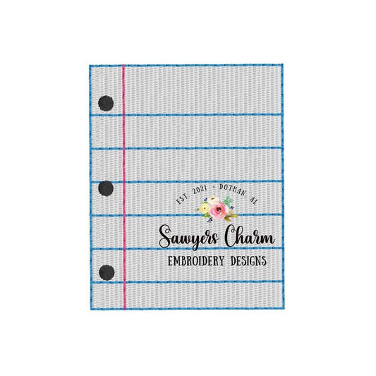 Back to school notebook paper mini fill machine embroidery design file, students, perfect for monograms, quick stitch, tests, school supply