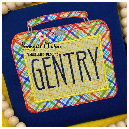 BUNDLE Lunchbox with and without bow zig zag machine embroidery design file, quick stitch, perfect for monograms or names, back to school