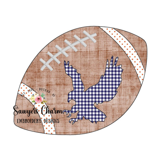 Sports football flying eagle silhouette bean stitch applique machine embroidery design file, cheerleading mascot college high school