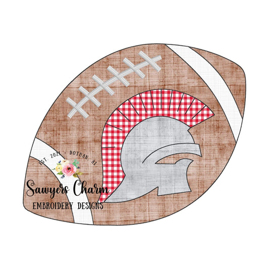 Sports football trojan/spartan silhouette bean stitch applique machine embroidery design file, mascot college high school university