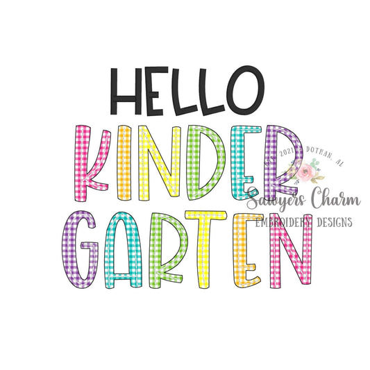 Hello Kindergarten, bean stitch applique, machine embroidery design file, satin stitch, back to school, K-5 student