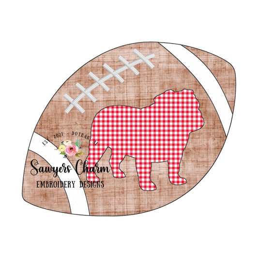 Sports football bulldog silhouette bean stitch applique machine embroidery design file, cheerleading mascot college high school university