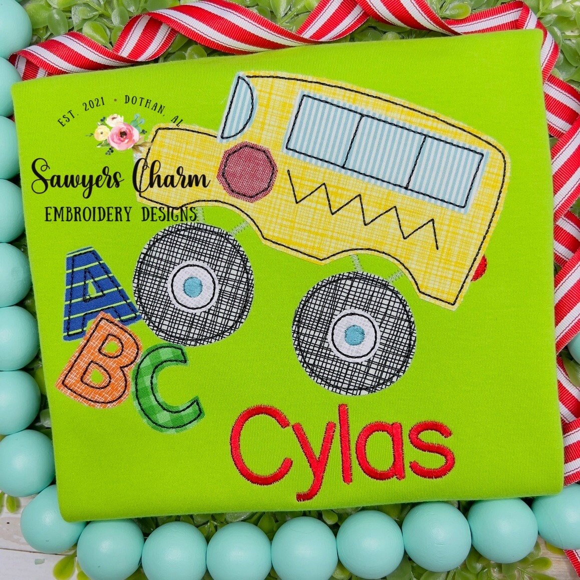 BUNDLE Monster truck school bus ABC bean & zigzag stitch machine applique embroidery design file, quick stitch, transportation, students