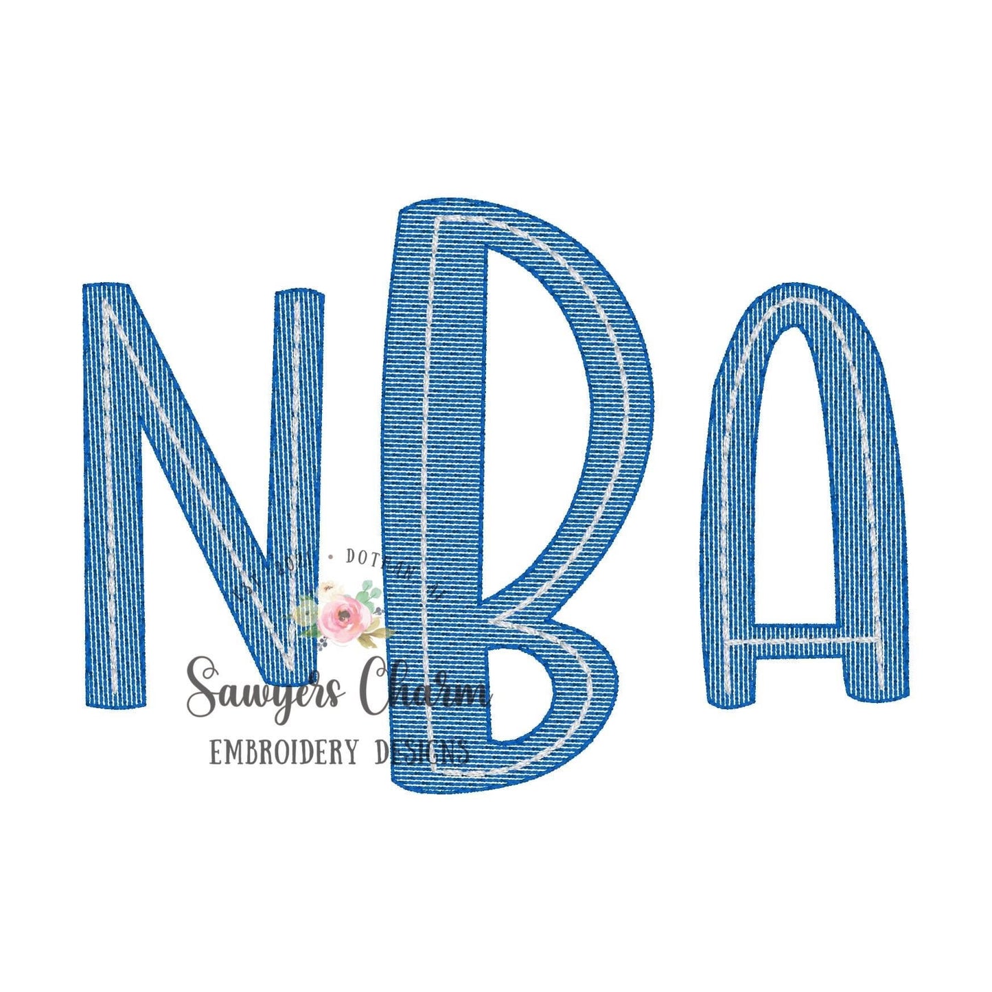 Sweetie Sketch machine embroidery font, bean stitch details, 11 sizes, BX included, numbers and punctuation, perfect for monograms, girl & boy, quick stitch