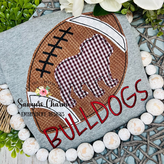 Sports football bulldog silhouette bean stitch applique machine embroidery design file, cheerleading mascot college high school university