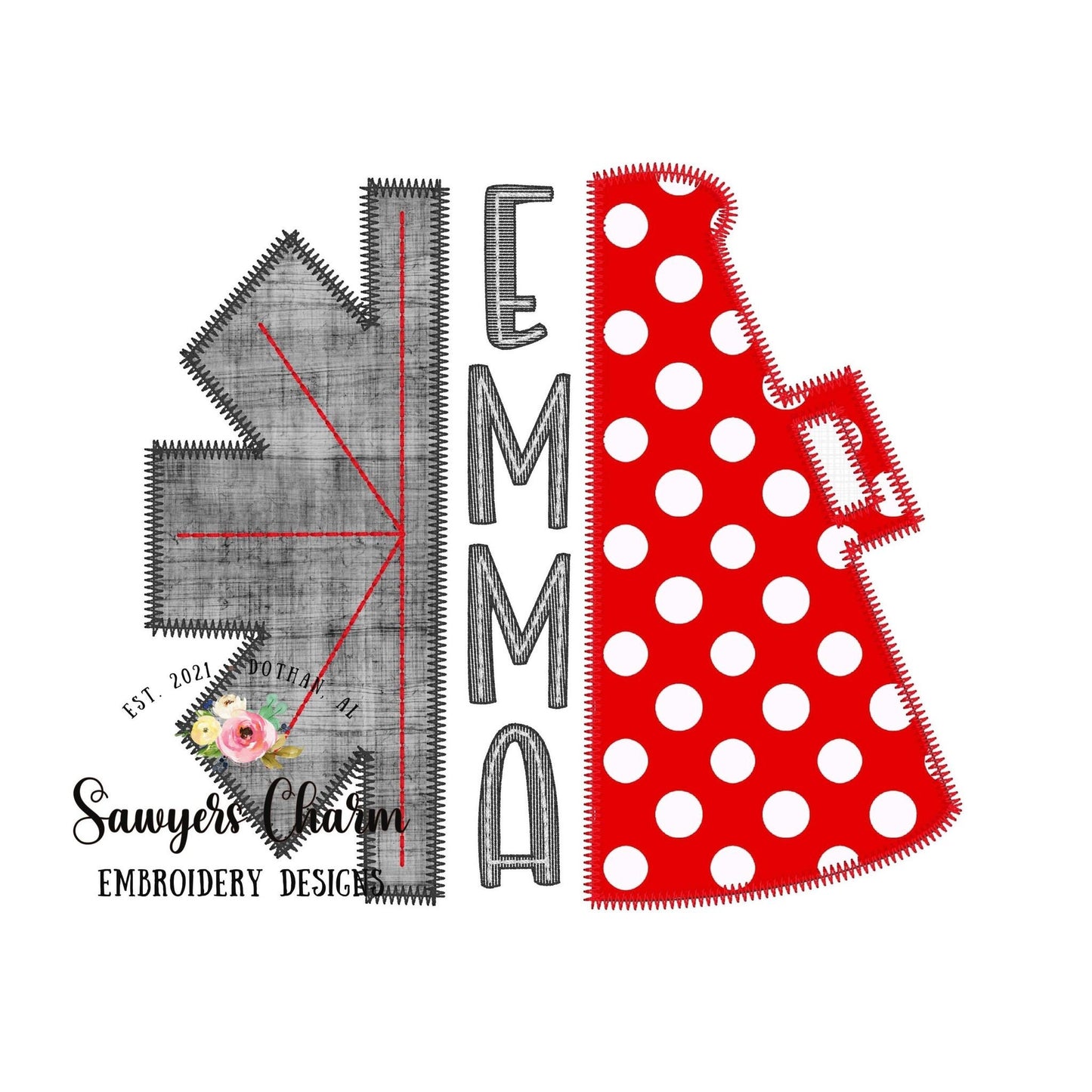 BUNDLE Split megaphone/pom pom applique, bean & zig zag stitch, machine embroidery design file, football sports cheerleading, monogram