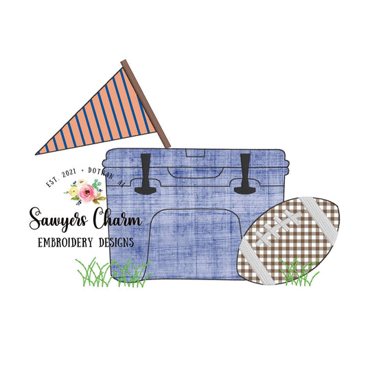 BUNDLE Tailgating cooler, football, pennant zigzag & bean stitch machine embroidery design file, sports college school team, snacks game day