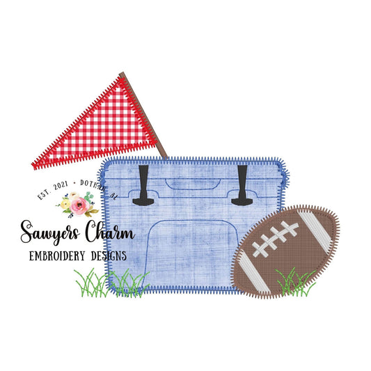 BUNDLE Tailgating cooler, football, pennant zigzag & bean stitch machine embroidery design file, sports college school team, snacks game day