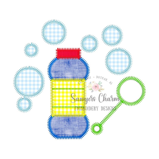 Bubble blowing zig zag stitch machine applique, embroidery design file, quick stitch, summer fun, spring, playground, outside, bubbles