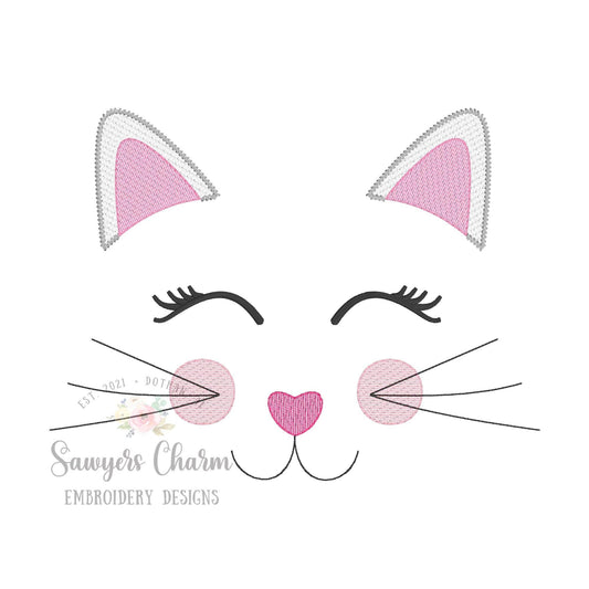 Sweet kitty cat face sketch stitch machine embroidery design file, fall halloween, spooky season, black cat, purr, quick stitch