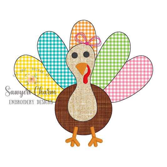 BUNDLE Turkey bean stitch applique with & without bows, machine embroidery design file, fall, thanksgiving, quick stitch, gobble