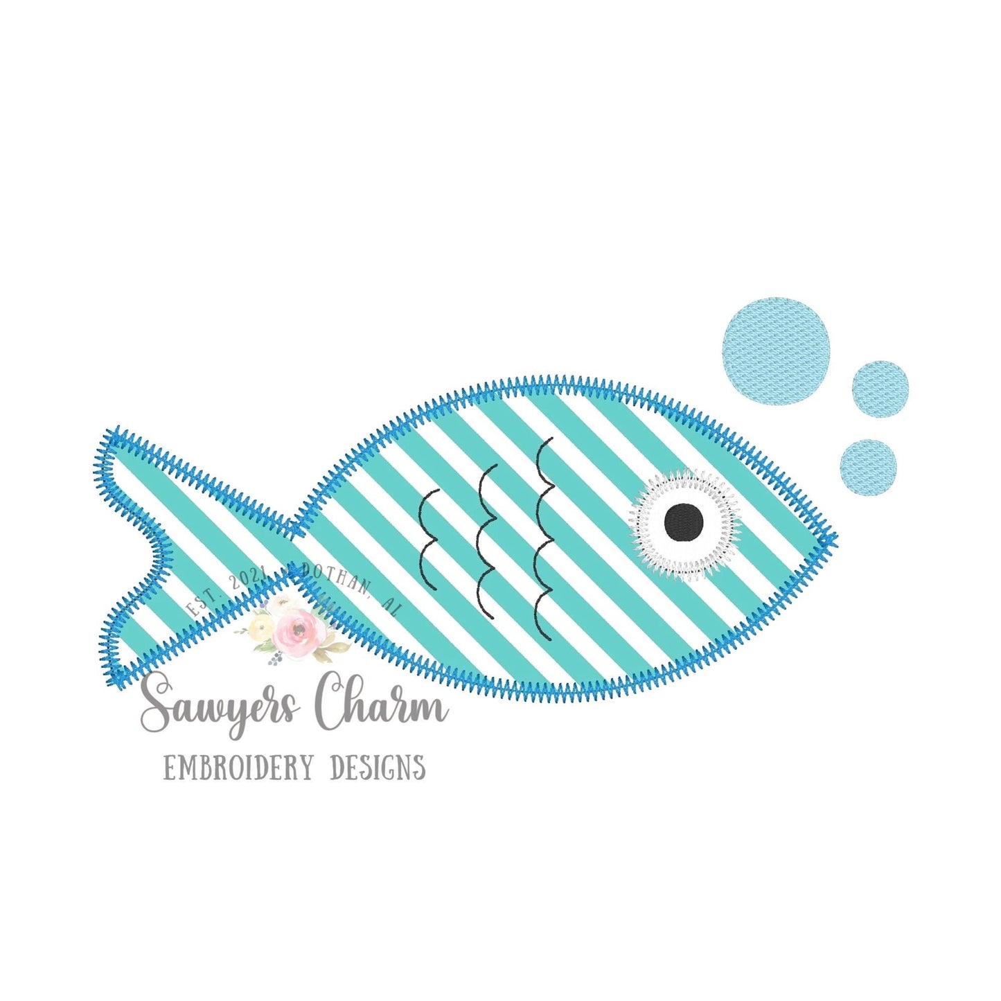 BUNDLE Fish & bubbles bean and zigzag stitch applique machine embroidery design file, quick stitch, spring, summer, water, lake, pond, ocean