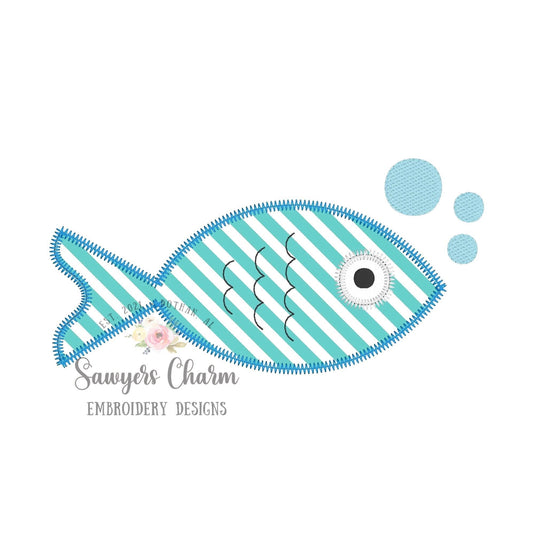 BUNDLE Fish & bubbles bean and zigzag stitch applique machine embroidery design file, quick stitch, spring, summer, water, lake, pond, ocean