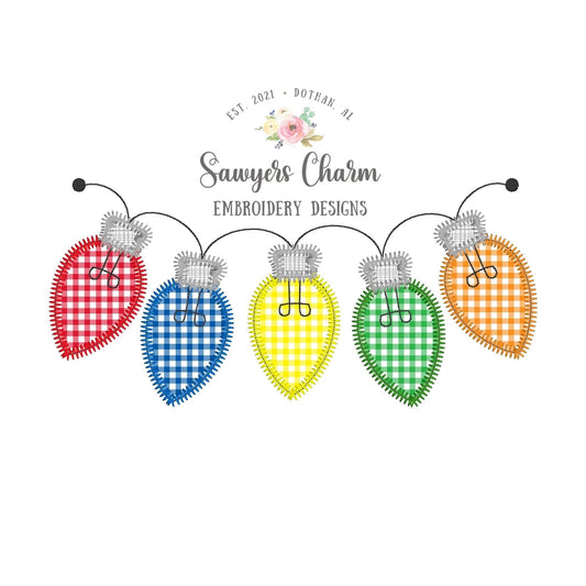 BUNDLE Christmas lights strand with & without bows bunting banner zig zag stitch machine embroidery design file, happy holiday season