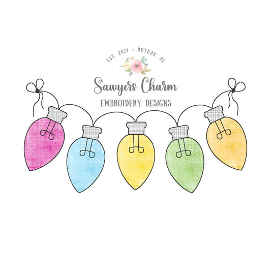 BUNDLE Christmas lights strand with & without bows bunting banner bean stitch machine embroidery design file, happy holiday season