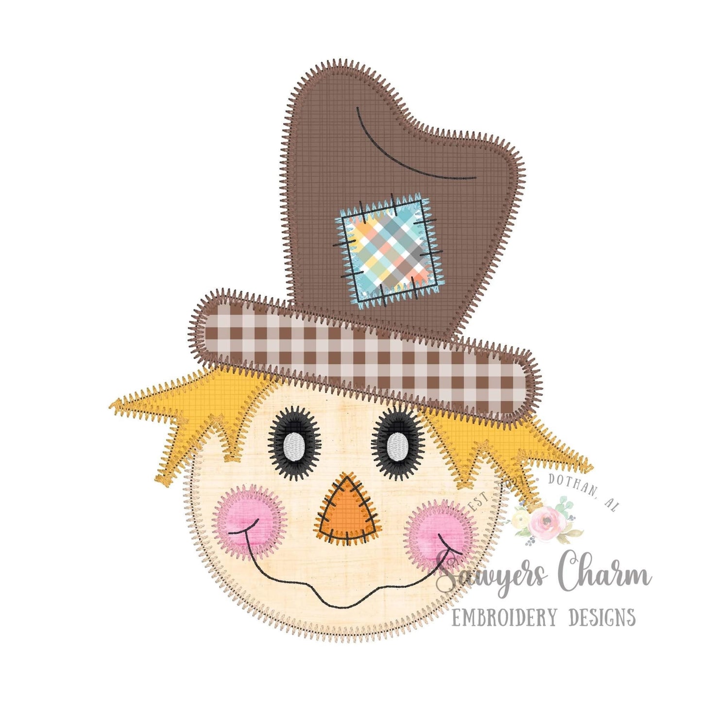 BUNDLE Boy Scarecrow with patch zig zag & bean stitch applique, machine embroidery design file, fall, thanksgiving, quick stitch, harvest