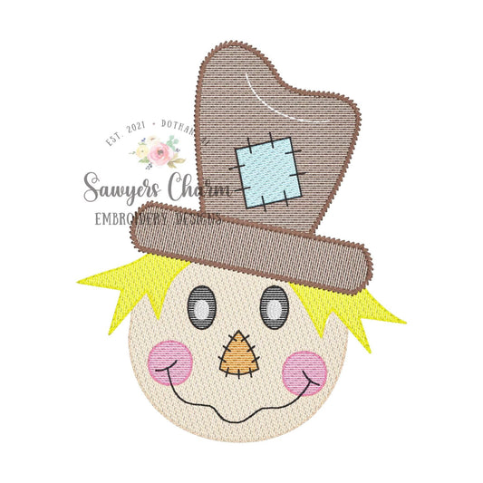 Boy Scarecrow with patch on hat sketch stitch machine embroidery design file, bean stitch details, fall, thanksgiving, quick stitch, harvest