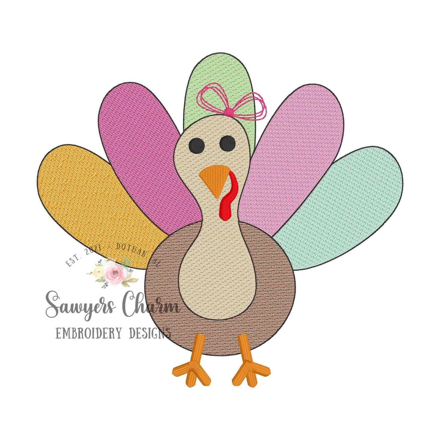BUNDLE Turkey sketch stitch machine embroidery design file with & without bow, fall, thanksgiving, quick stitch, gobble, bean stitch details