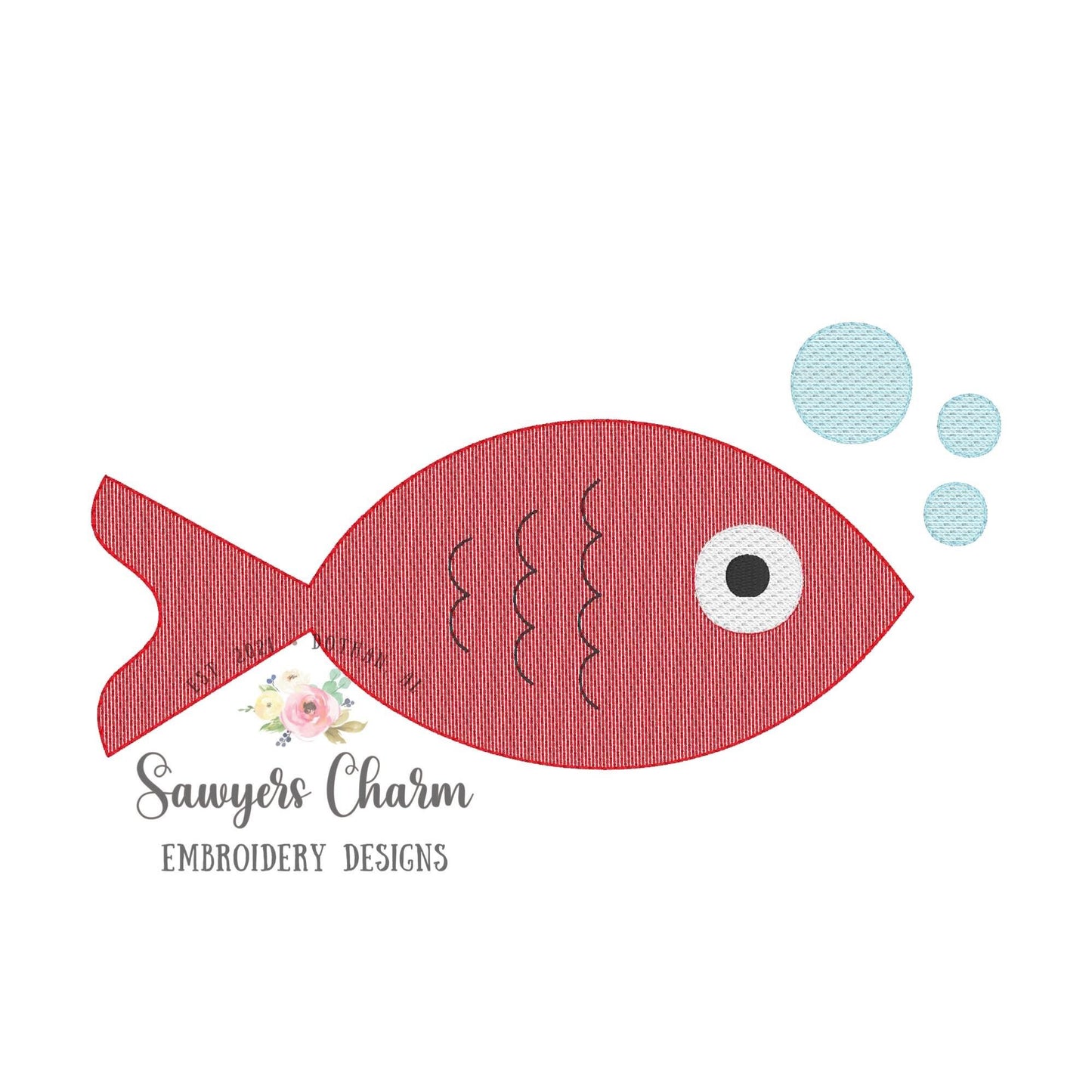 Fish & bubbles sketch stitch machine embroidery design file, quick stitch, spring, summer, water, lake, pond, ocean, bean stitch details