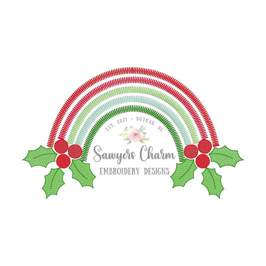 Holly berries zig zag rainbow sketch stitch machine embroidery design file, quick stitch, Merry Christmas, happy holidays, holly jolly ho ho