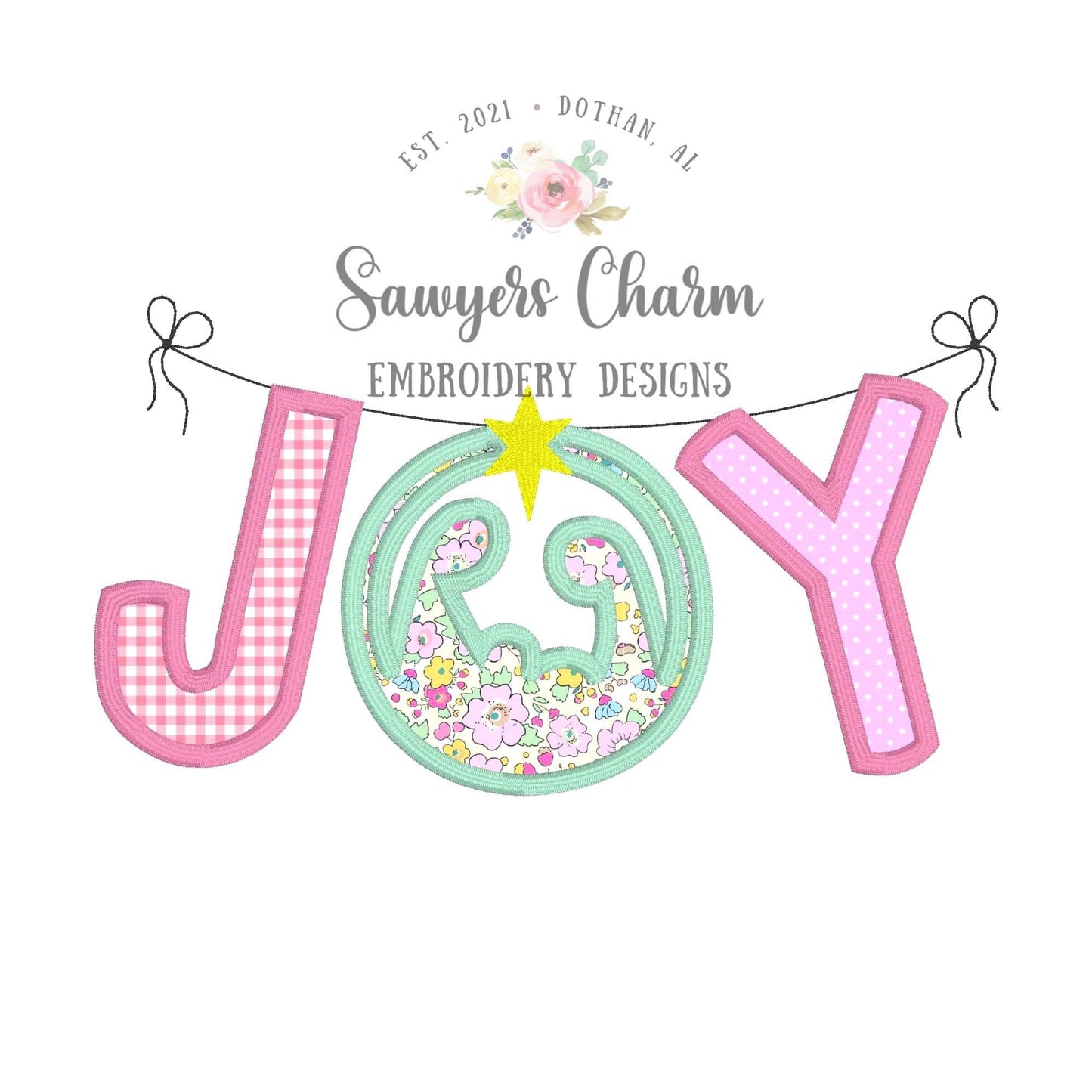 Christmas JOY bunting banner nativity satin stitch machine applique design, embroidery file, joy to the world, Jesus manger, Christmas story