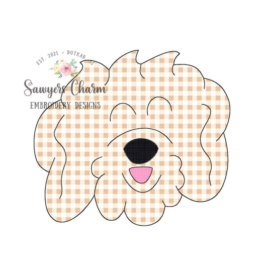 Golden doodle doggie bean stitch machine applique embroidery design file, labradoodle, puppy dog, quick stitch