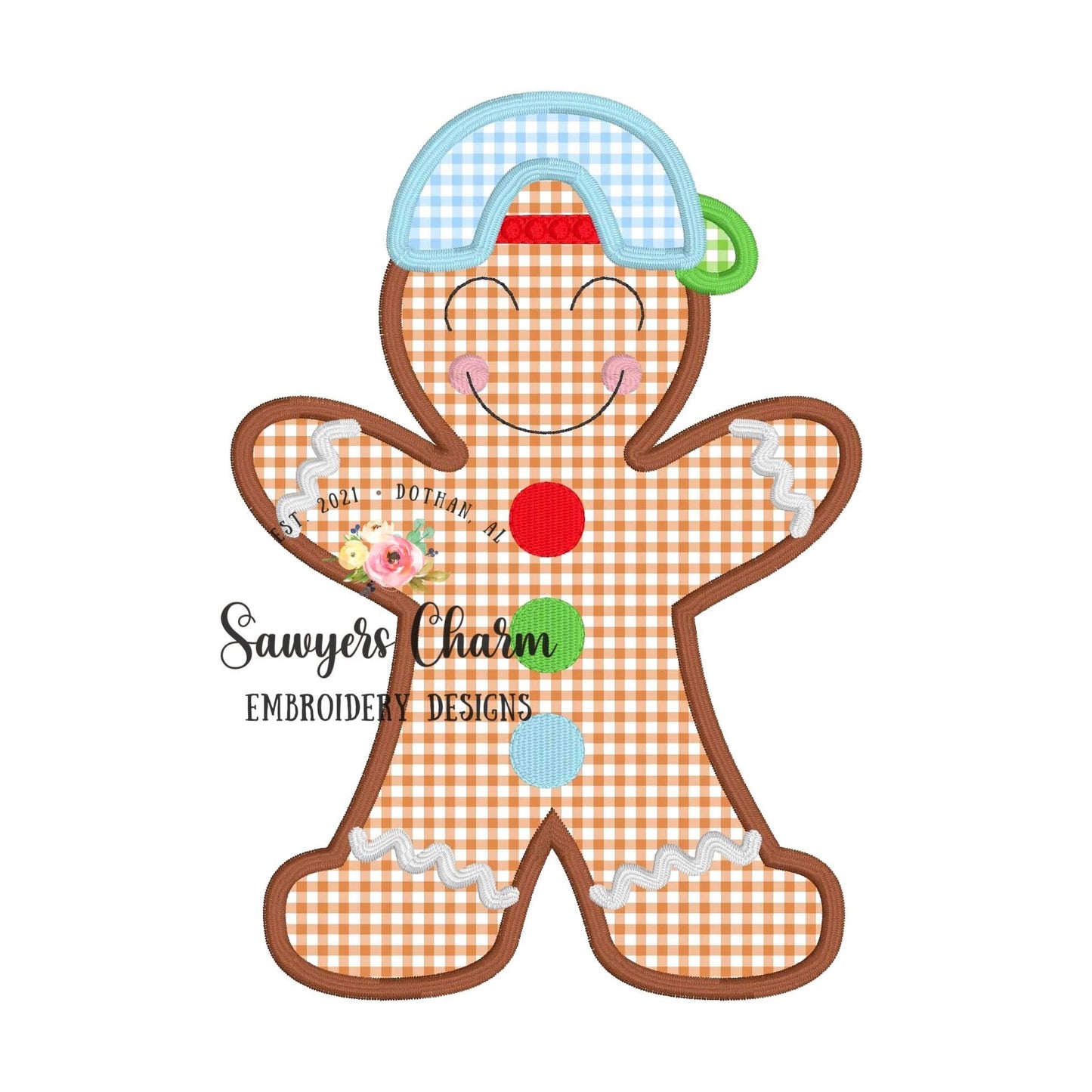 BUNDLE Gingerbread boy with hat/cap bean stitch, zig zag & satin, machine applique design embroidery file, quick stitch, Christmas cookie