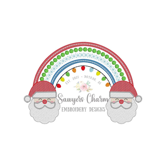 Santa Claus rainbow with lights sketch stitch machine embroidery design file, quick stitch, Merry Christmas, happy holidays, holly jolly