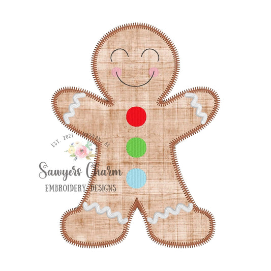 BUNDLE Gingerbread boy with buttons bean stitch, zig zag & satin, machine applique design embroidery file quick stitch, Christmas cookie