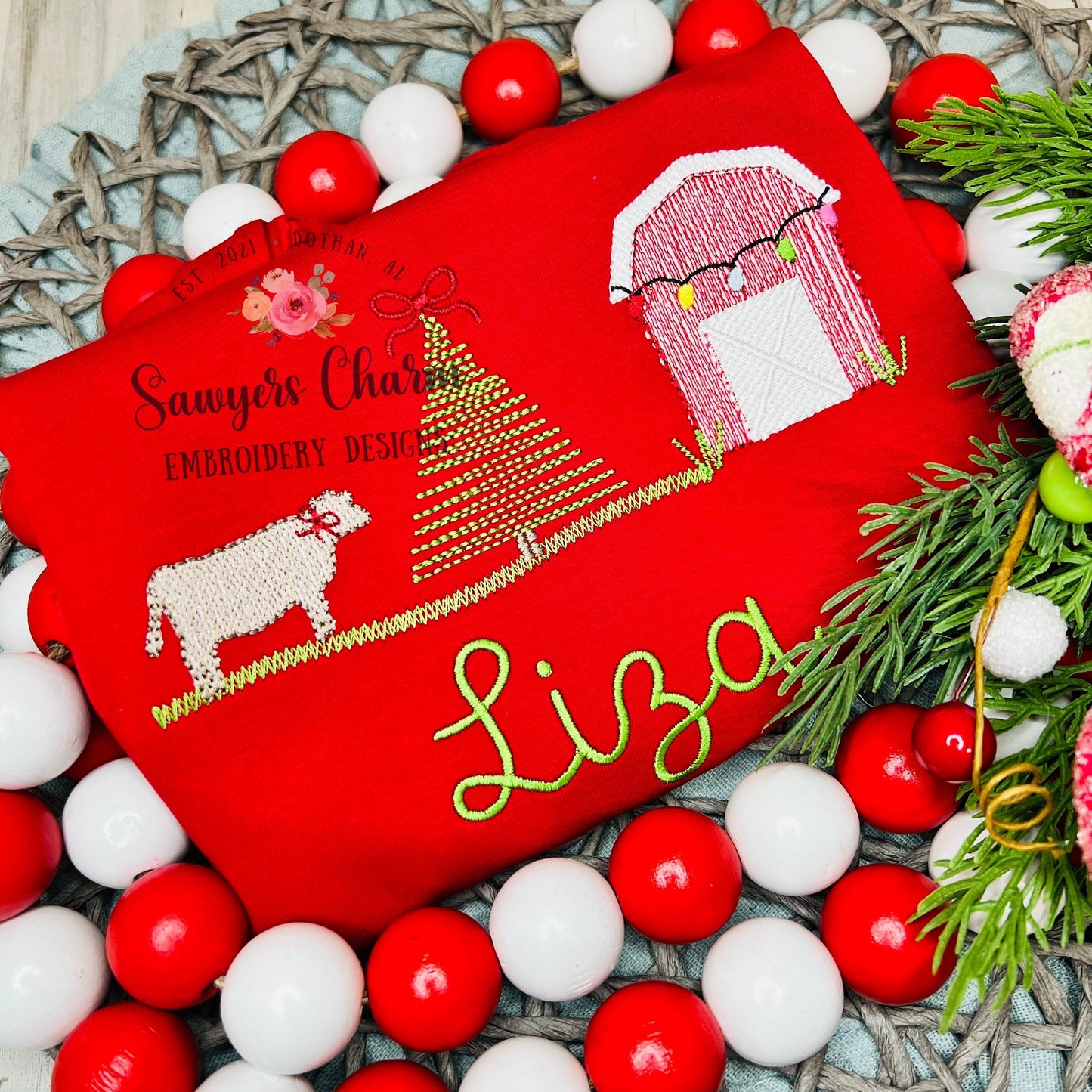 BUNDLE Christmas Cows with stars & bow sketch stitch machine embroidery design file, quick stitch, barn, farm animals, happy holidays