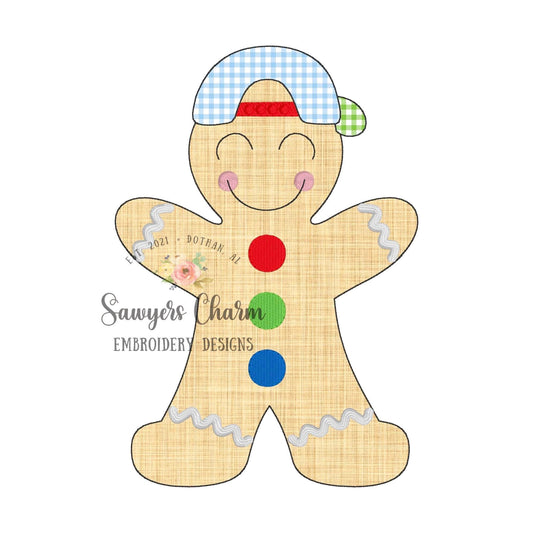 BUNDLE Gingerbread boy with hat/cap bean stitch, zig zag & satin, machine applique design embroidery file, quick stitch, Christmas cookie
