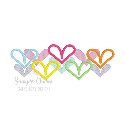 Overlapping hearts sketch stitch and satin stitch machine embroidery design file, quick stitch, Valentine's Day, love