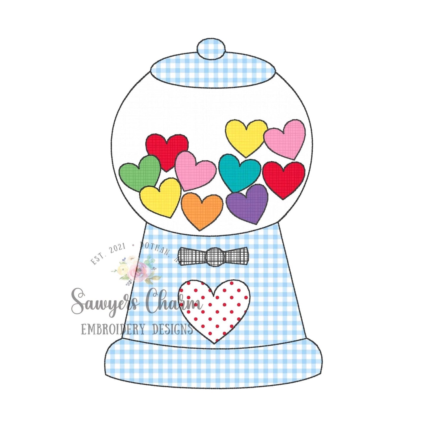 BUNDLE Heart gumball machine zigzag & bean stitch machine applique embroidery design file, Valentine's Day, love, candy, hugs and kisses