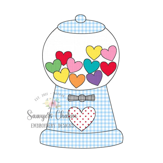 BUNDLE Heart gumball machine zigzag & bean stitch machine applique embroidery design file, Valentine's Day, love, candy, hugs and kisses