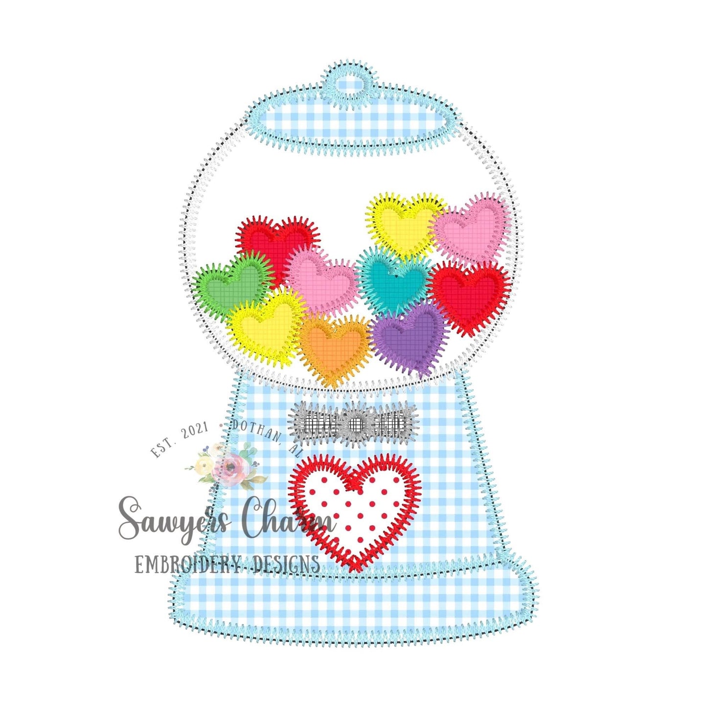 BUNDLE Heart gumball machine zigzag & bean stitch machine applique embroidery design file, Valentine's Day, love, candy, hugs and kisses