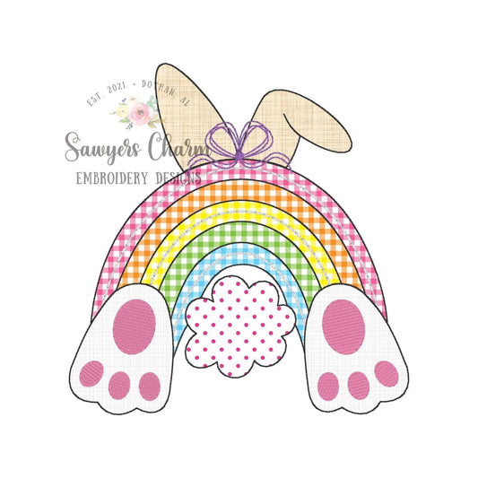 BUNDLE Bunny ears, tail & feet rainbow with/without bow bean stitch machine applique embroidery design file, Easter, Peter cottontail rabbit