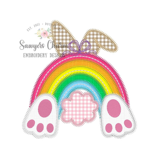 BUNDLE Bunny ears tail & feet rainbow with/without bow zigzag stitch machine applique embroidery design file, Easter Peter cottontail rabbit