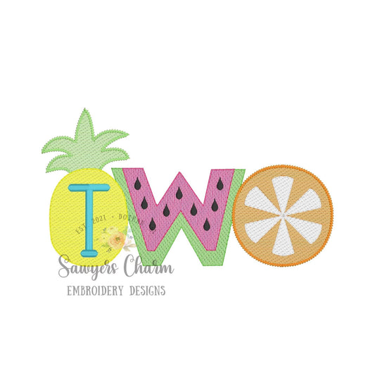 Two-tii fruity birthday pineapple, watermelon, citrus fruit summer sketch stitch, machine embroidery design file, party, quick stitch