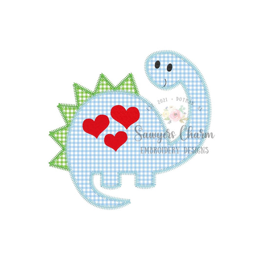 BUNDLE Boy dinosaur with heart spots bean and zig zag stitch applique, machine embroidery design file, love, hugs/kisses, Valentine's Day