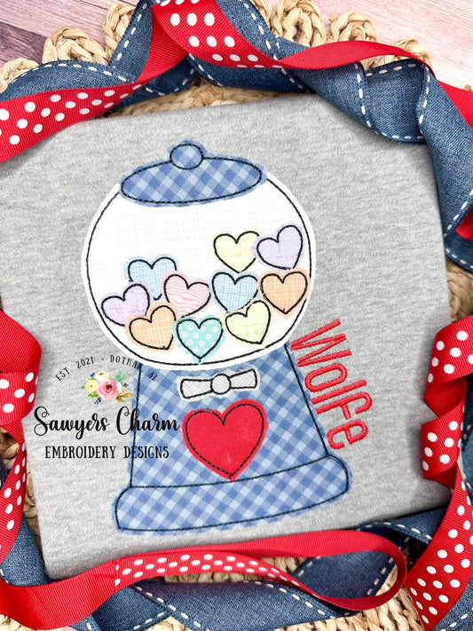 BUNDLE Heart gumball machine zigzag & bean stitch machine applique embroidery design file, Valentine's Day, love, candy, hugs and kisses