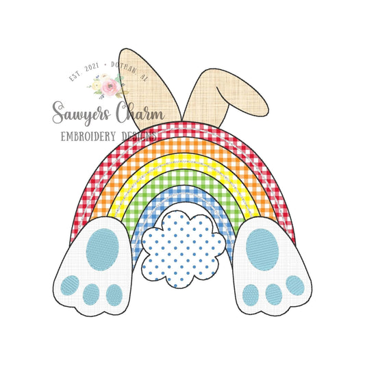 BUNDLE Bunny ears, tail & feet rainbow with/without bow bean stitch machine applique embroidery design file, Easter, Peter cottontail rabbit